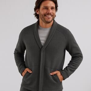 LUNYA LAHGO Restore Double Faced Cardigan Gray Heathered Button Pockets Med NEW